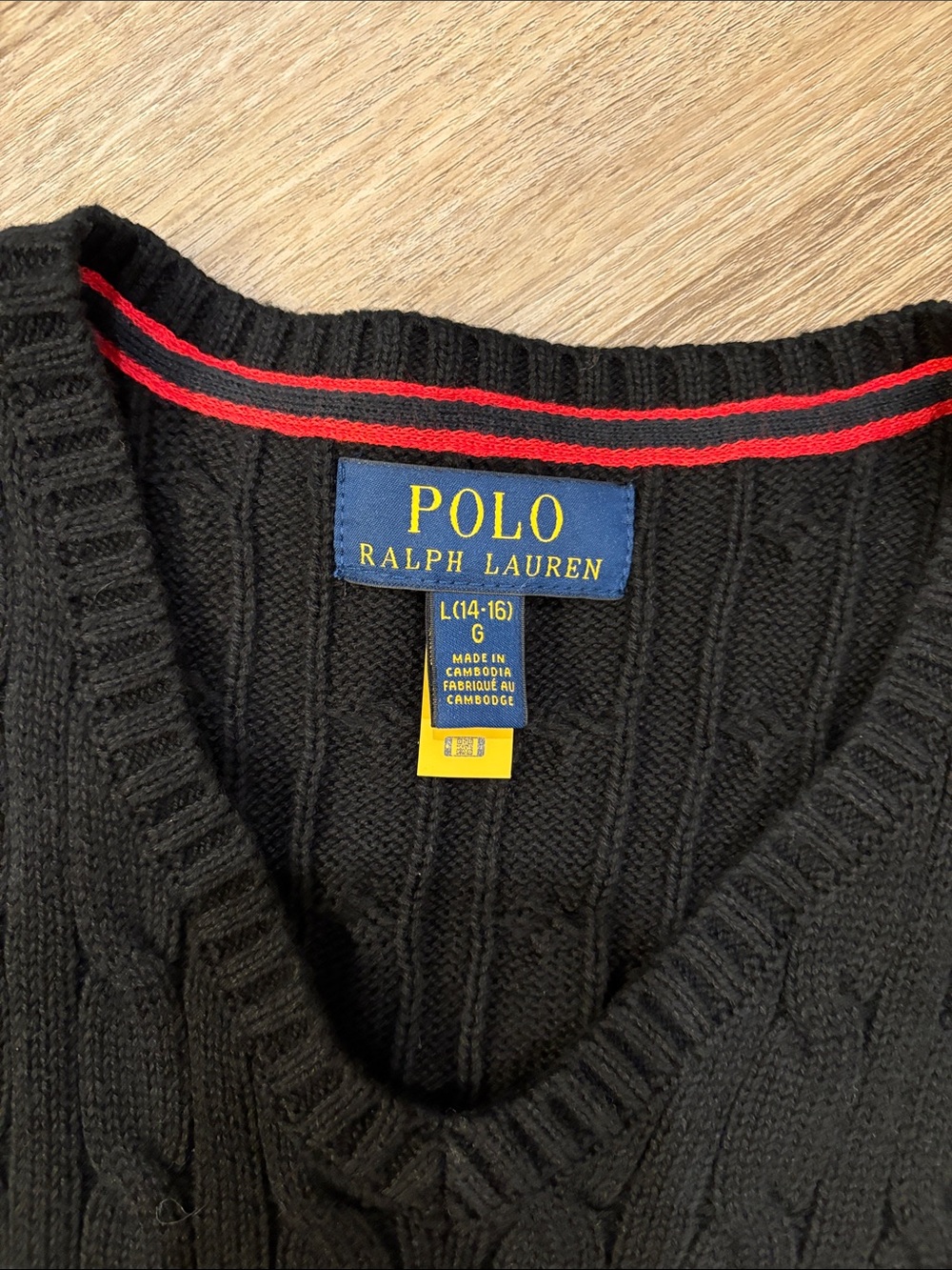 Polo by Ralph Lauren Black Cable Knit V-Neck Sweater Vest with Red Pony - Picture 2 of 4